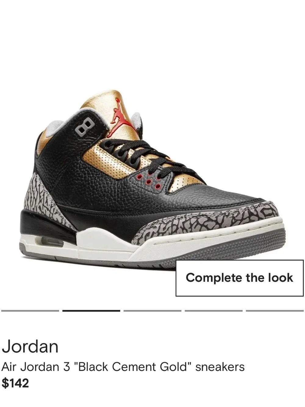 Jordan Air Jordan 3 Sneakers - Black, Gold & Red Accents size 6 women or 4.5 kid